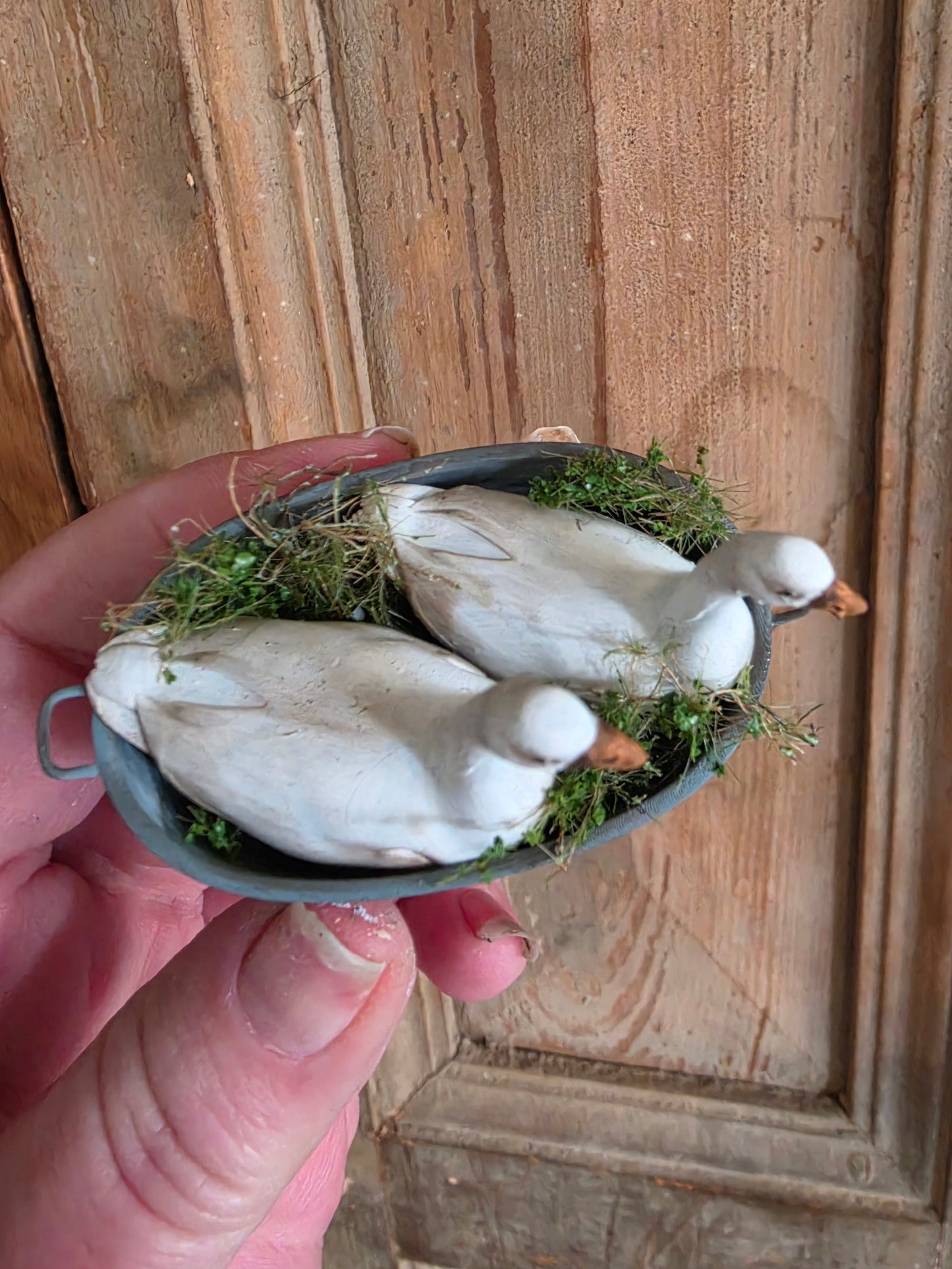Miniatuur zinken bad (resin) met 2 ganzen (Schaal 1:12) Poppenhuis Accessoire/Diorama