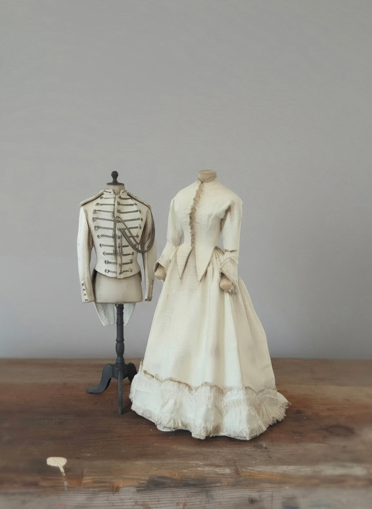 Antiek Amerikaans Uniform op Paspop – Grote Stolpminiatuur – Historische Stijl – ca. 19 cm