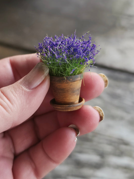Miniatuur Lavendel in Terracotta Pot | Brocante Bloempotje | Handbeschilderd Resin Miniatuur | Vintage Dollhouse Decor