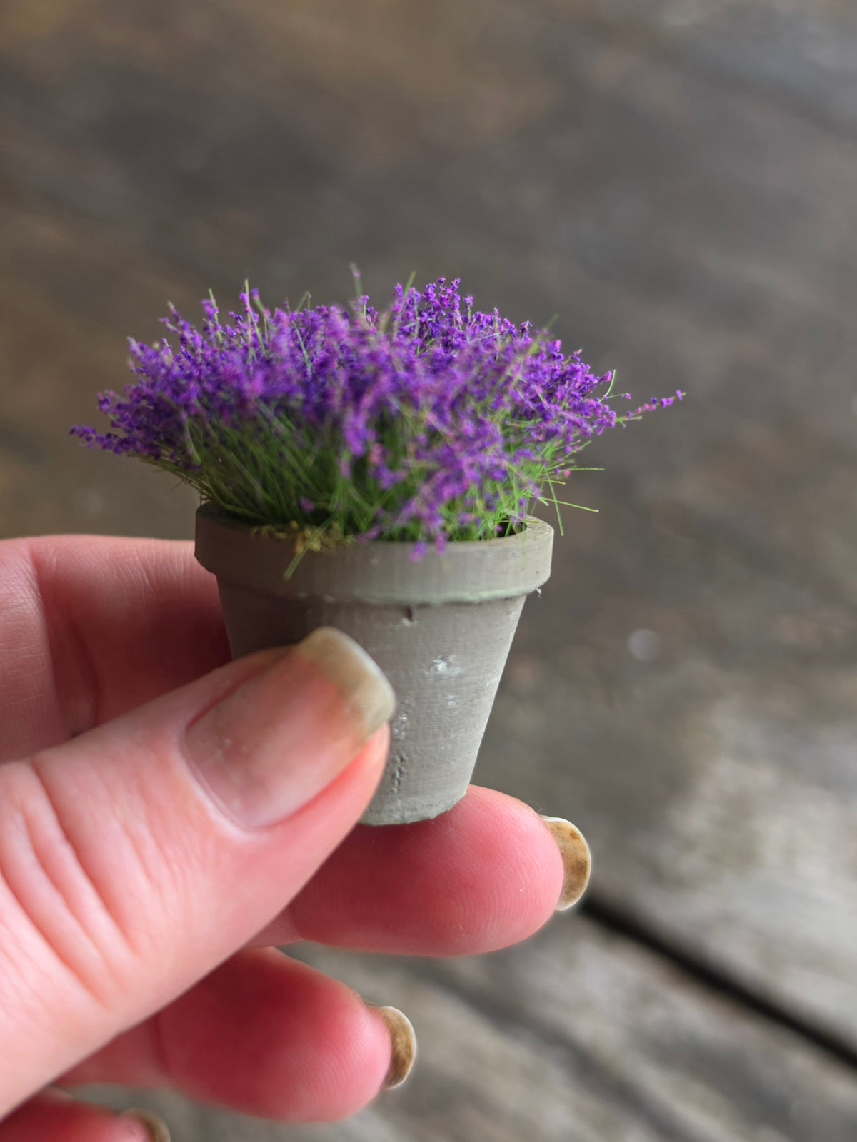Miniatuur Lavendel in Grijze Pot | Paarse Lavendel | Brocante Miniatuur Plant | Handbeschilderd Resin Decor