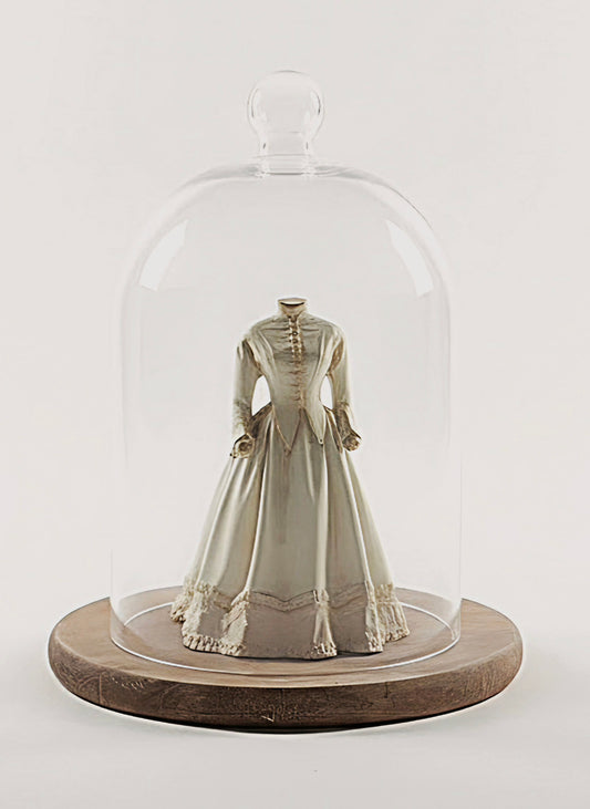 Victoriaanse Jurk op Paspop – Grote Stolpminiatuur – Brocante Display – ca. 19,5 cm