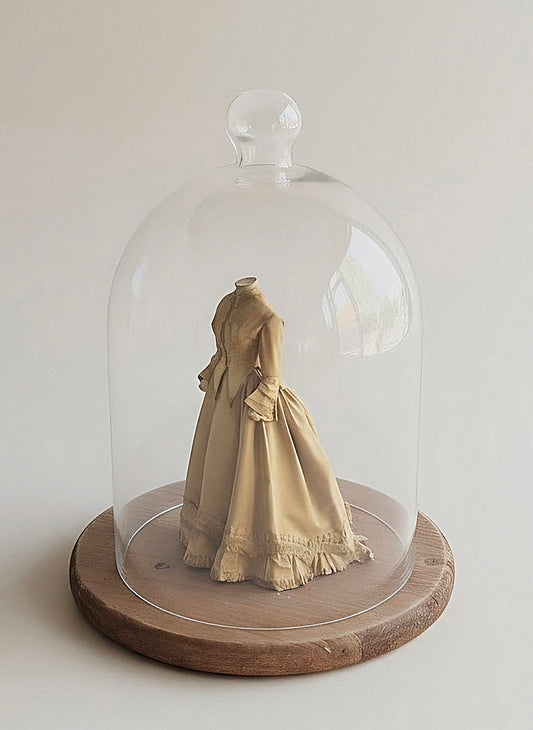Victoriaanse Jurk op Paspop – Grote Stolpminiatuur – Antiek Brocante – ca. 19,5 cm