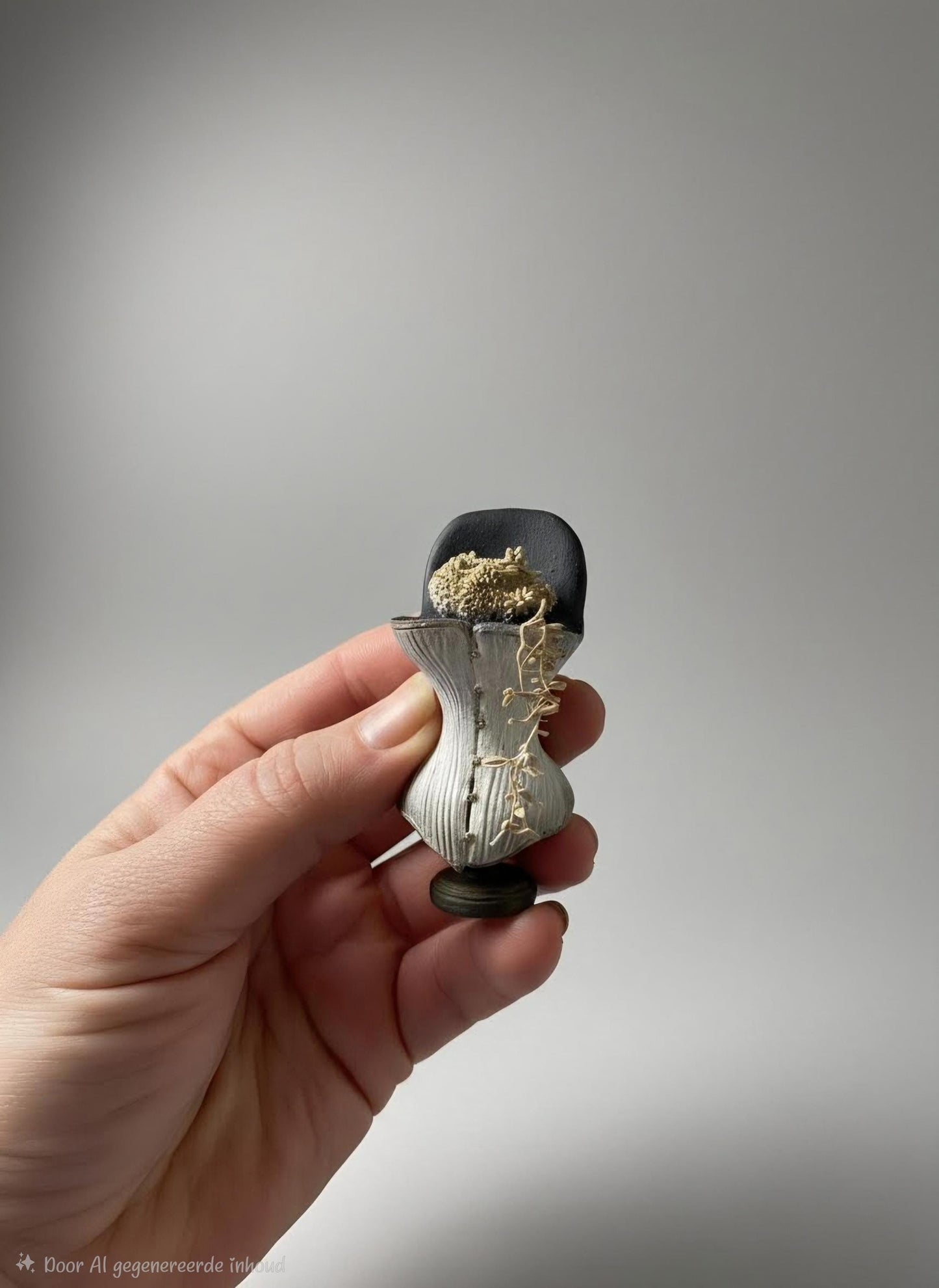 Oude buste met corset en boeket, schaal 1 12, poppenhuis, diorama