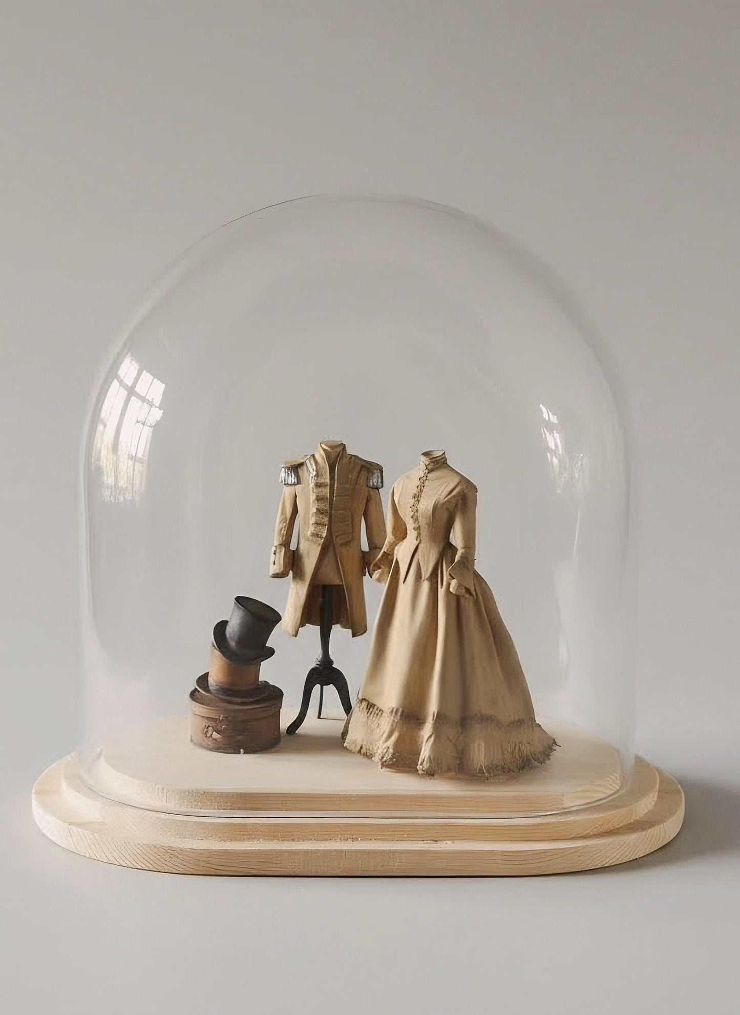 Miniatuur paspop met Beige Napoleon jas schaal 1 op 12 historisch poppenhuis decor