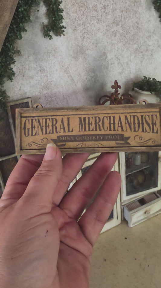 Miniatuur Vintage Reclamebord "General Store" Brocante Stijl 1:12