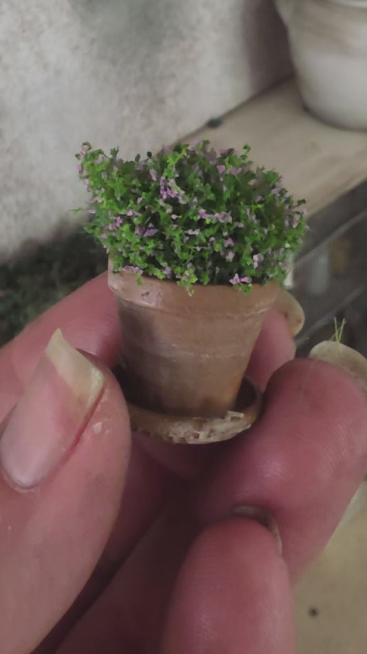 Miniatuur Lila Plantje in Verweerd Terracotta Potje – Handgemaakt in Brocante Stijl 1:12