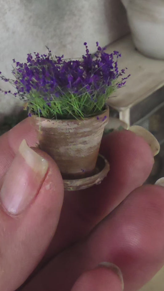 Miniatuur Lavendelplantje in Verweerd Terracotta Potje – Handgemaakt in Brocante Stijl 1:12