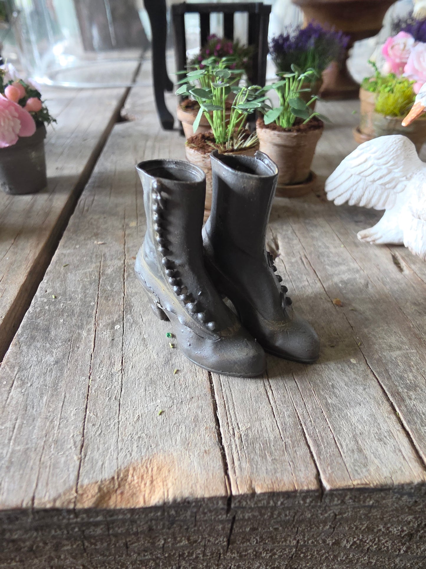 Miniatuur victoriaanse laarsjes bruin (Schaal 1:12) Poppenhuis Accessoire/Diorama