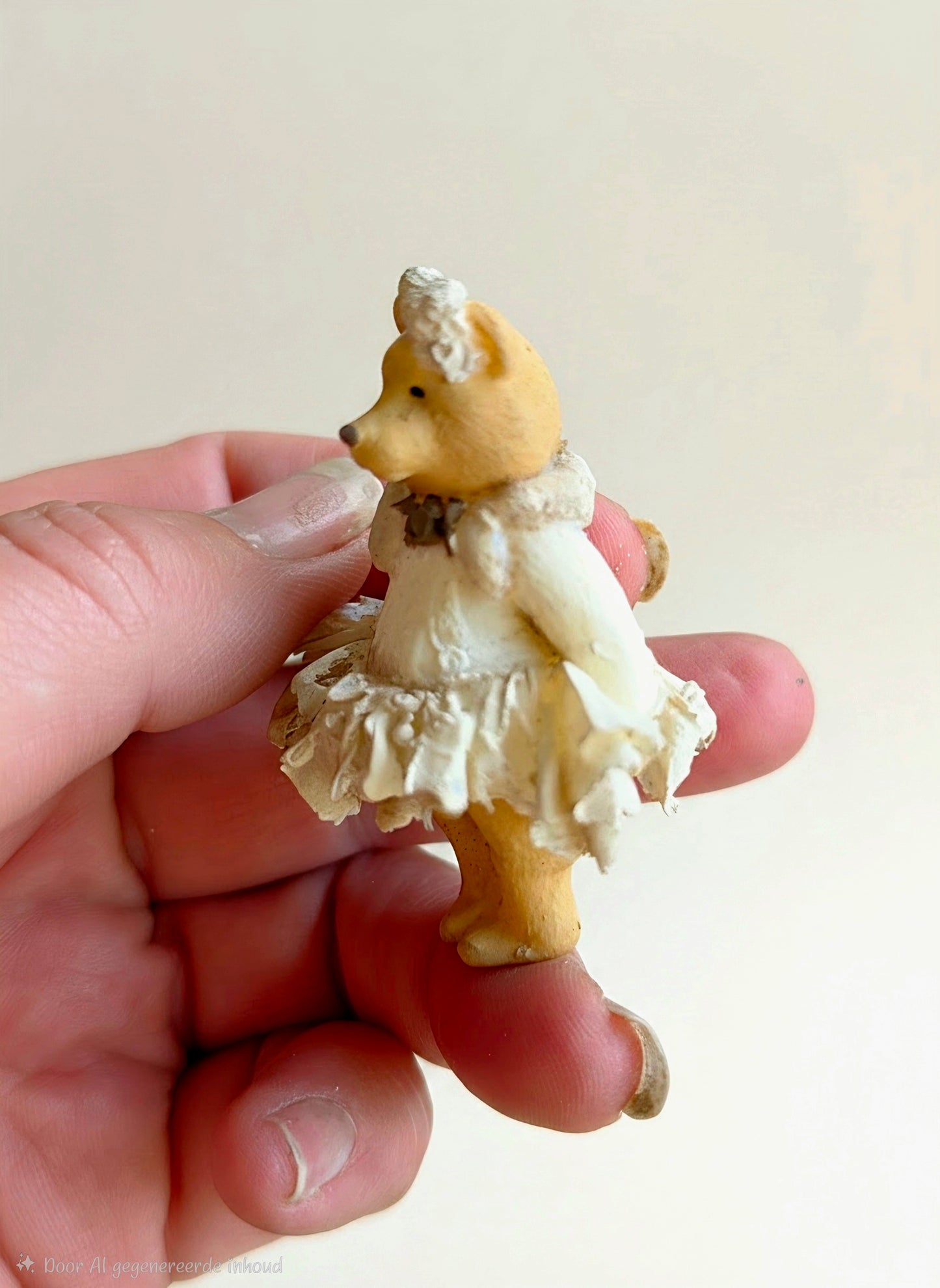 Romantische Miniatuur Beer in Jurkje 1:12 Handgemaakt en Handbeschilderd Uniek Poppenhuis Accessoire