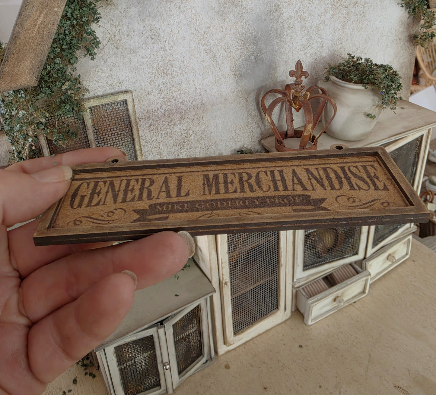Miniatuur Vintage Reclamebord "General Store" Brocante Stijl 1:12