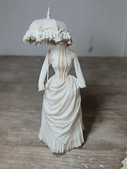 Romatische open miniatuur parasol – handbeschilderde vintage brocante decoratie