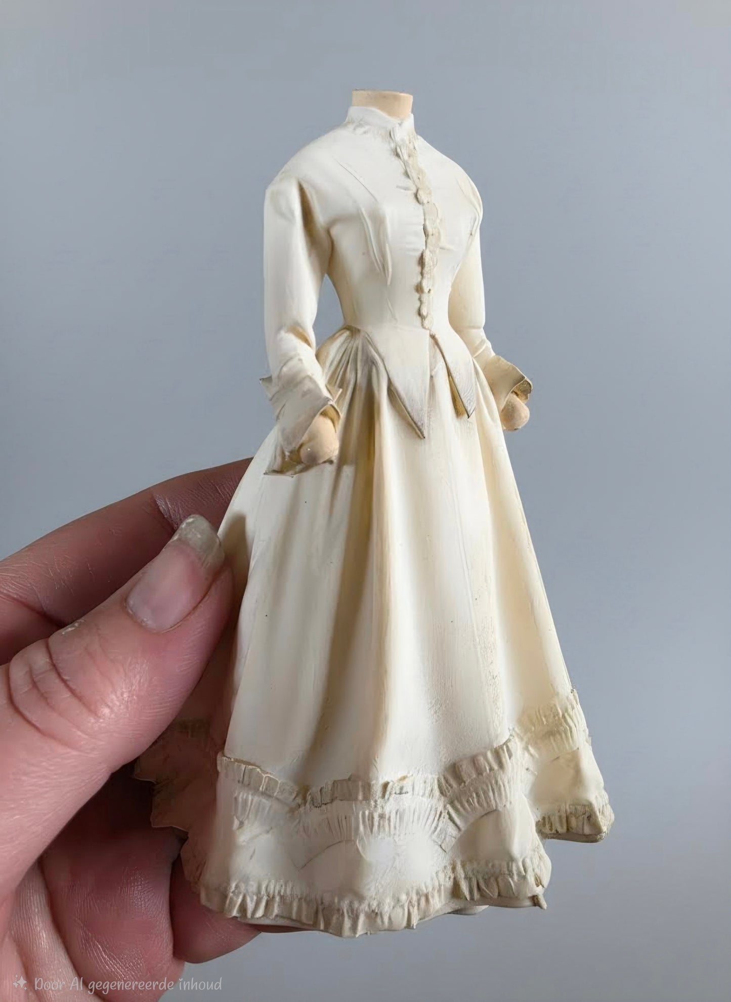 Miniatuur paspop met Victoriaanse jurk schaal 1 op 12 handgemaakt poppenhuis decoratie