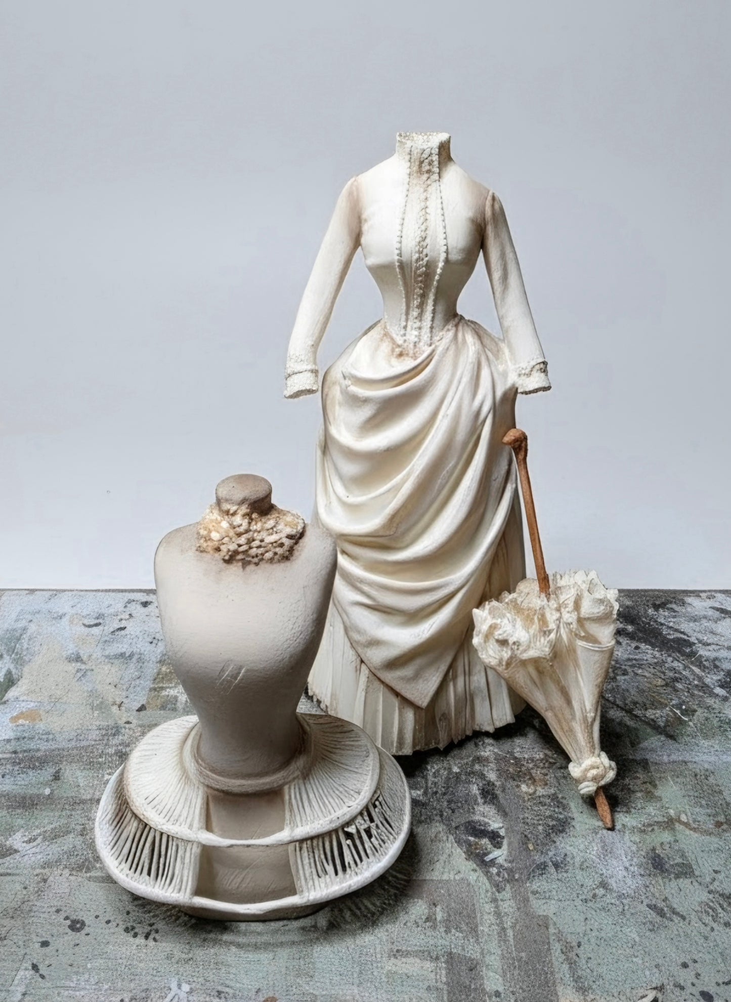 Miniatuur Buste met Crinoline – Victoriaanse Couture in Brocante Stijl