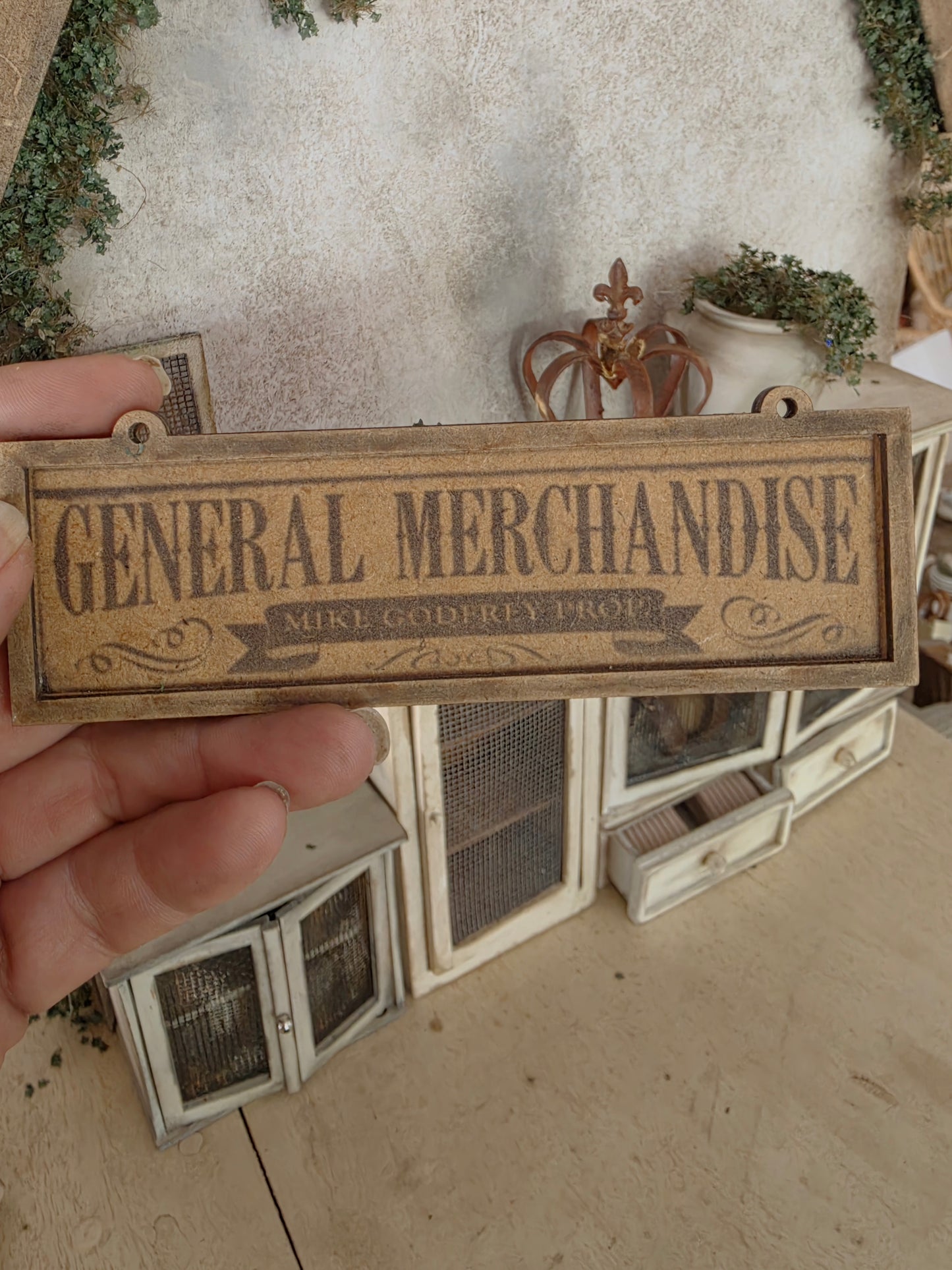 Miniatuur Vintage Reclamebord "General Store" Brocante Stijl 1:12