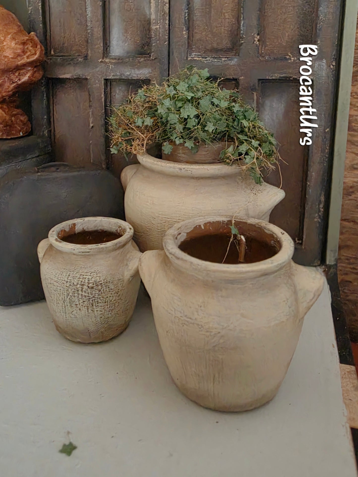 Miniatuur Franse Grès Pot 1:12 – Handbeschilderde Vintage Pot – Dollhouse Keuken Pot – Franse Landelijke Miniatuur – Resin Potje
